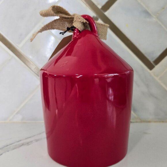 Rae Dunn NWT Red Ceramic Birdhouse With Burlap Ribbon Love Artisan - Picture 5 of 8